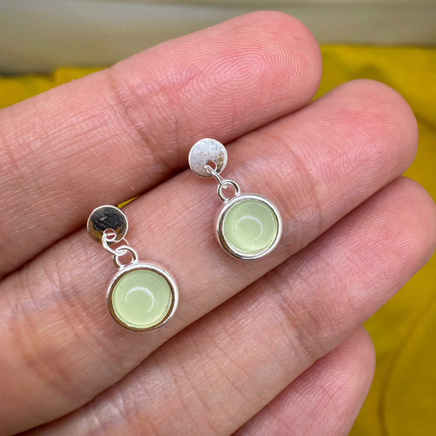 925 Sterling Silver Earrings Round 6mm Green Natural Cat Eye Gemstone Dainty Drop Women Jewelry Gift for Her, Sister