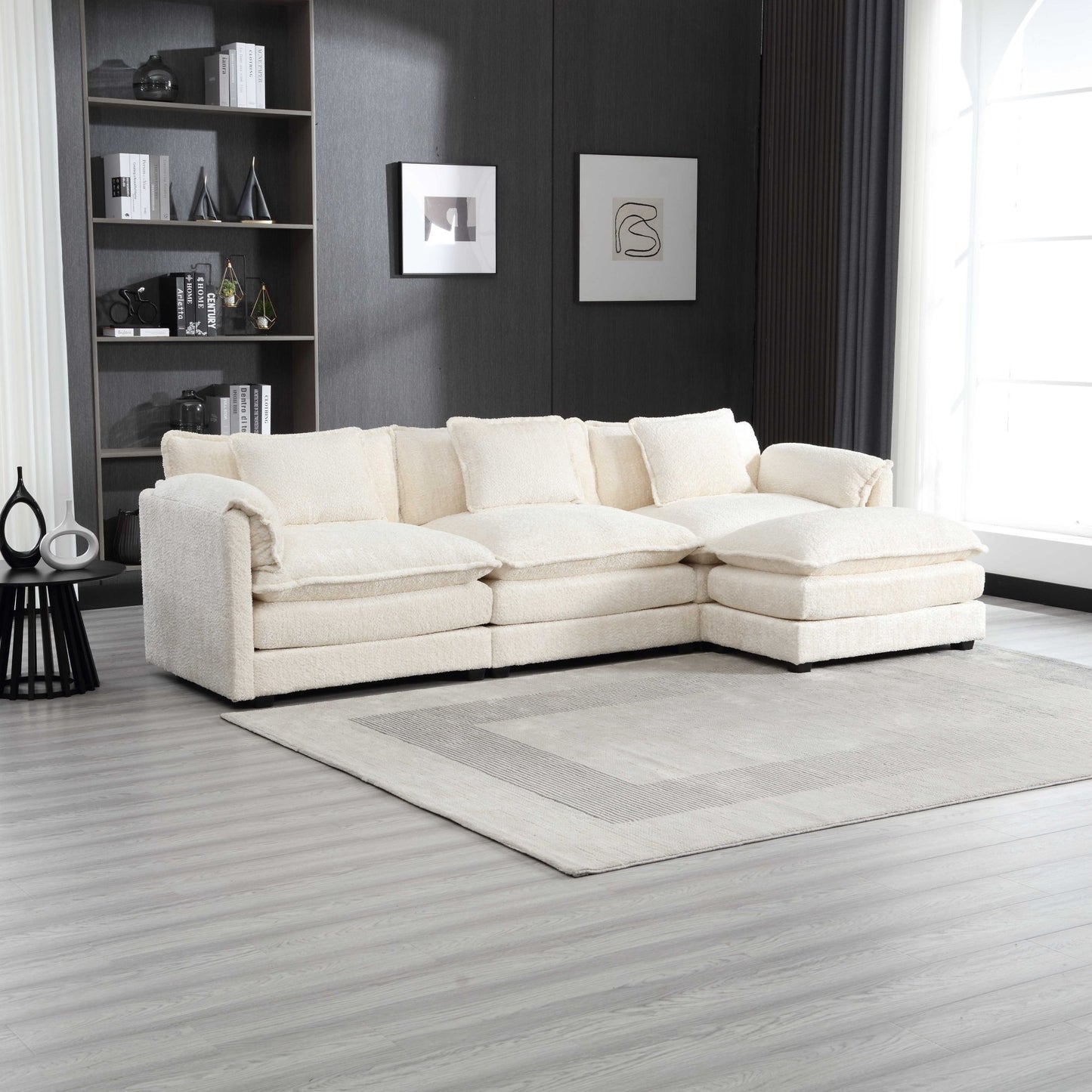 112“ Modular Sectional Sofa - L Shaped Boucle Fabric Couch - Movable Pedals Couches for Living Room & Bedroom & Gaming Room