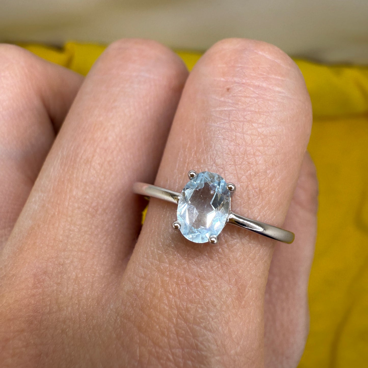 925 Sterling Silver Ring Oval 7x5mm Natural Blue Topaz Gemstone Fine Cut Women Bridal Jewelry Gift for Her, Sister