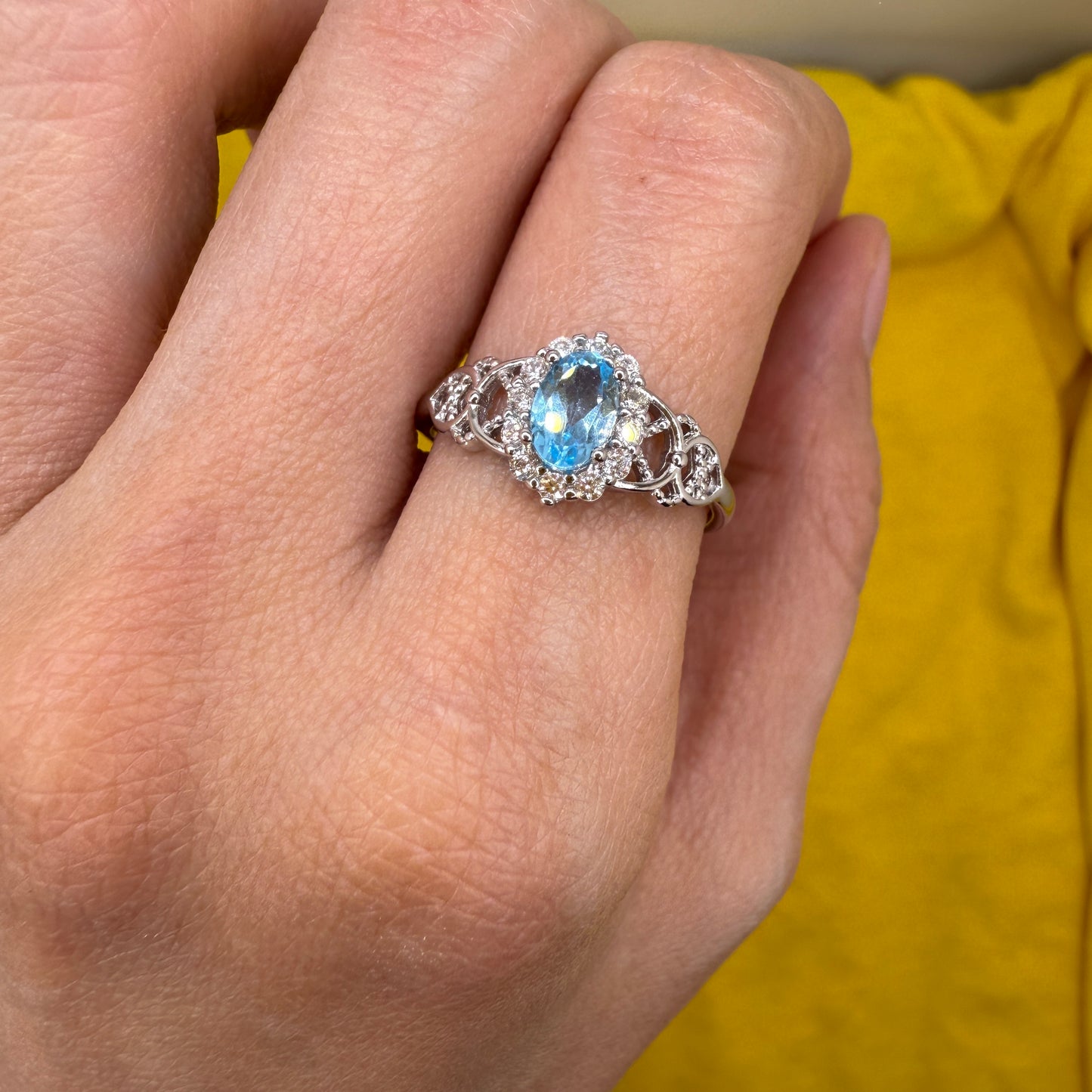 925 Sterling Silver Ring Oval 6x4mm Natural Blue Topaz Gemstone Zircon Women Bridal Engagement Jewelry Gift for Her