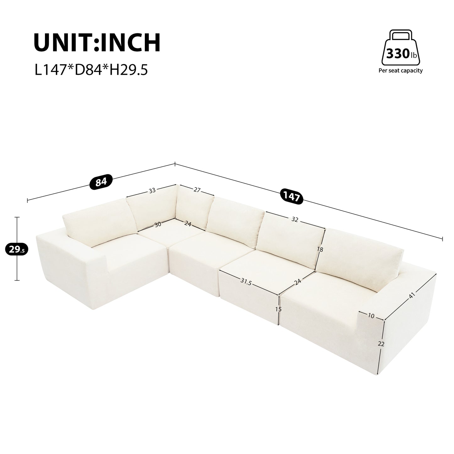 147"Modular Sectional Sofa - L Shaped Boneless Couch - Free Combination Couches for Living Room & Bedroom & Gaming Room