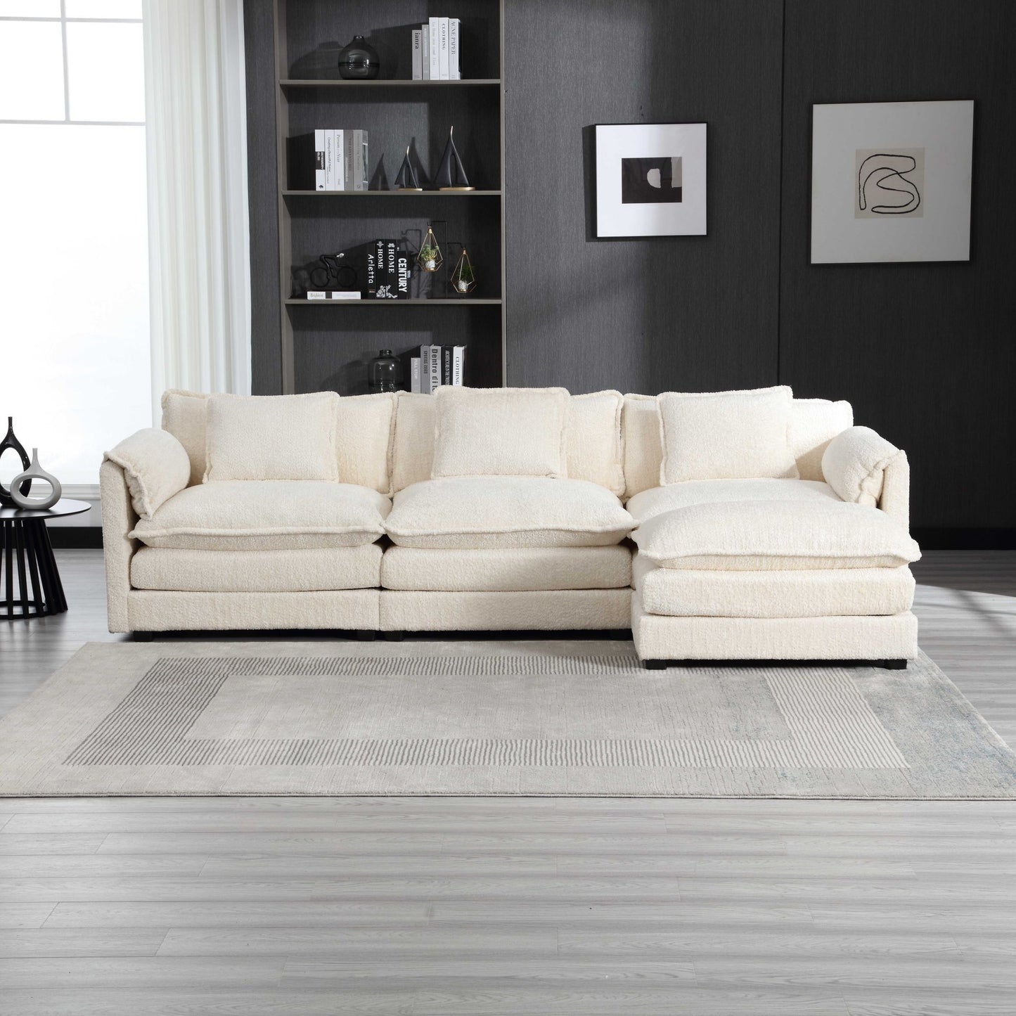 112“ Modular Sectional Sofa - L Shaped Boucle Fabric Couch - Movable Pedals Couches for Living Room & Bedroom & Gaming Room