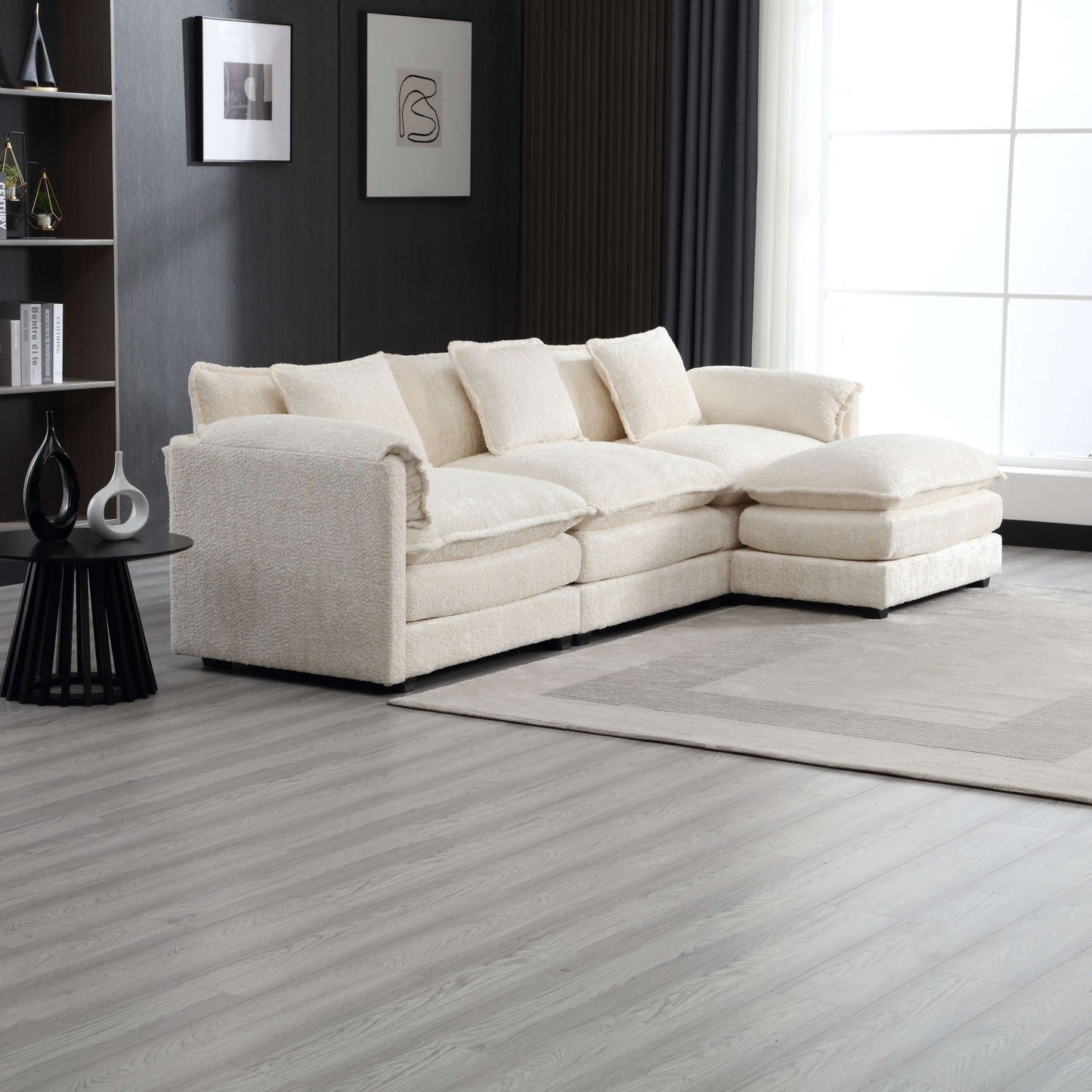 112“ Modular Sectional Sofa - L Shaped Boucle Fabric Couch - Movable Pedals Couches for Living Room & Bedroom & Gaming Room