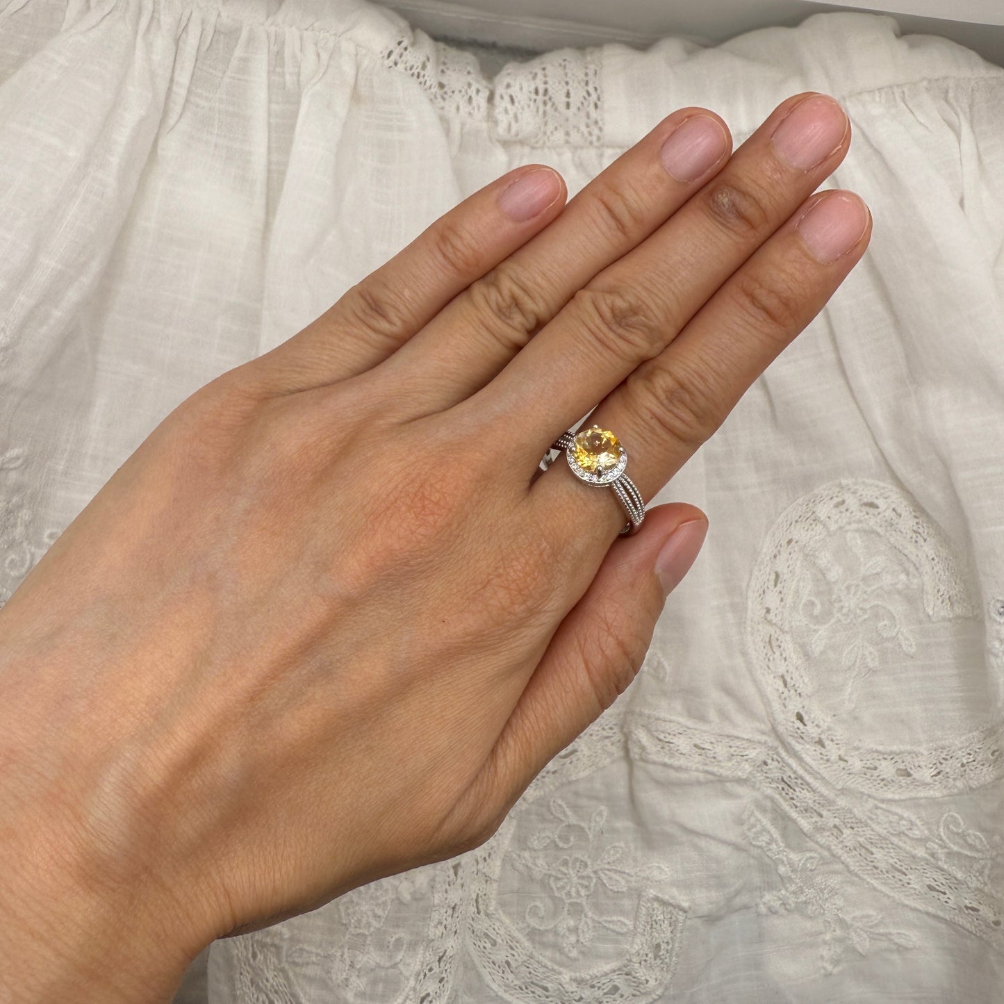 925 Sterling Silver Ring 7mm Yellow Round Natural Citrine Gemstone Zircon Women Bridal Jewelry Gift