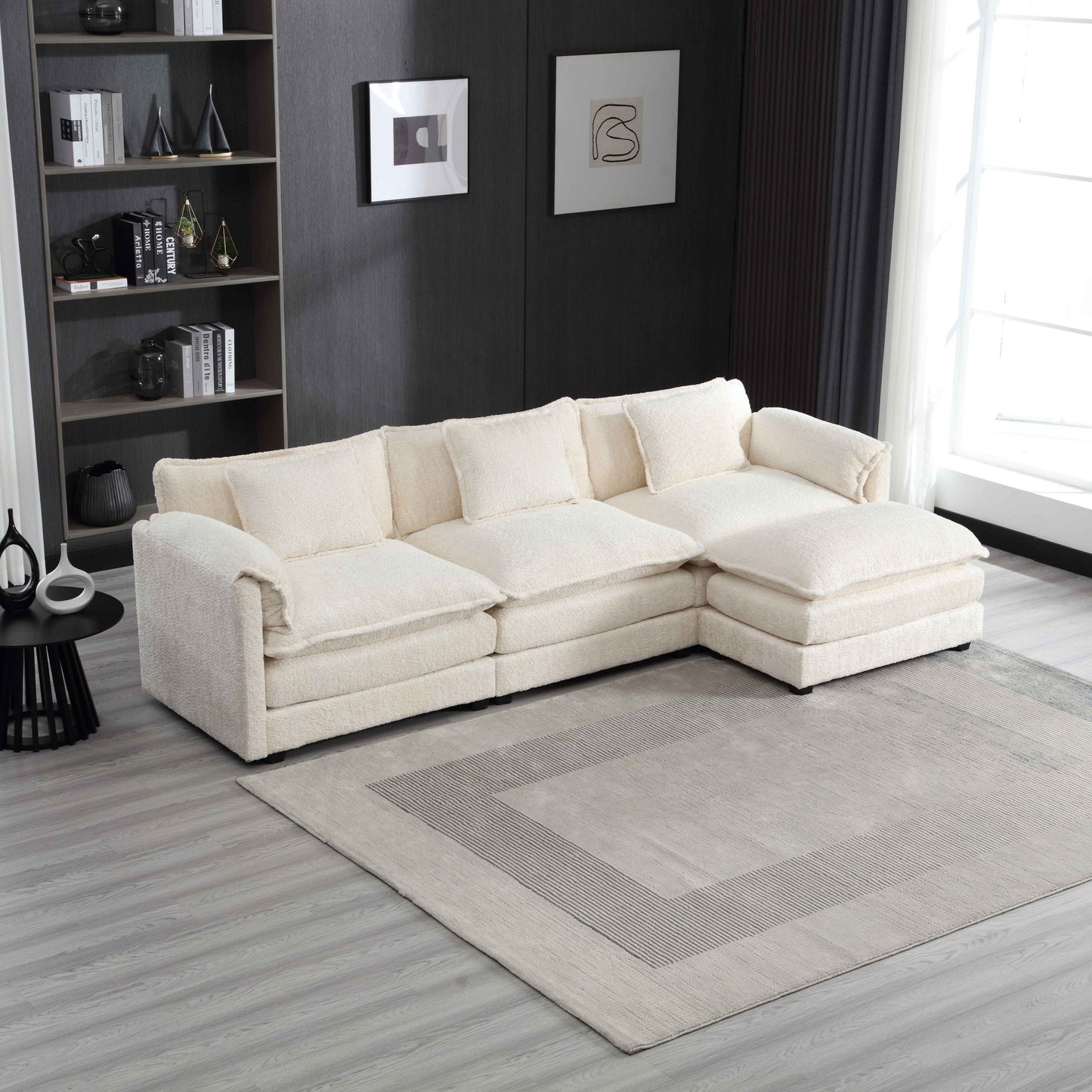 112“ Modular Sectional Sofa - L Shaped Boucle Fabric Couch - Movable Pedals Couches for Living Room & Bedroom & Gaming Room