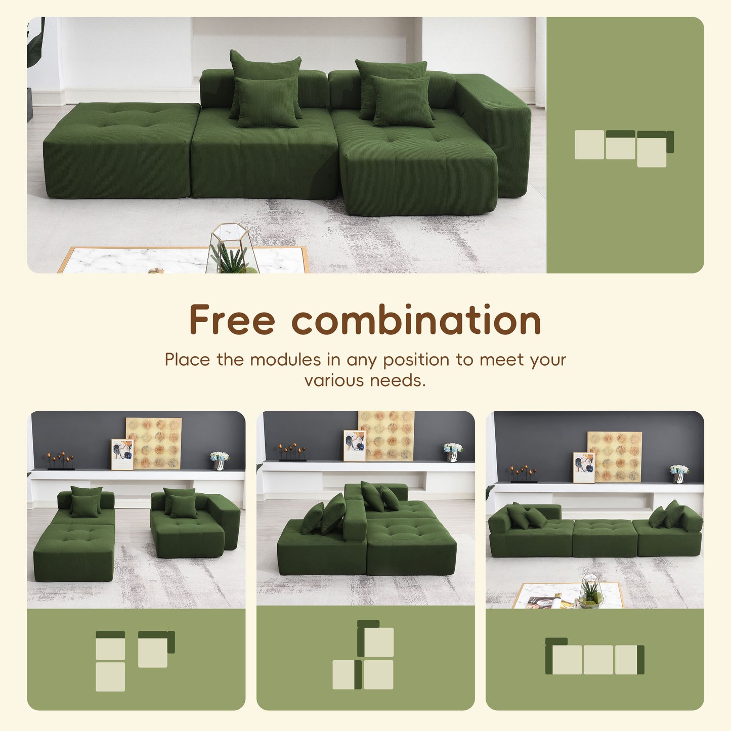 105.5" Modular Sectional Sofa - L Shaped Wrinkle-Resistant Couch - Wide & Deep Seat Couches for Living Room & Bedroom & Gaming Room