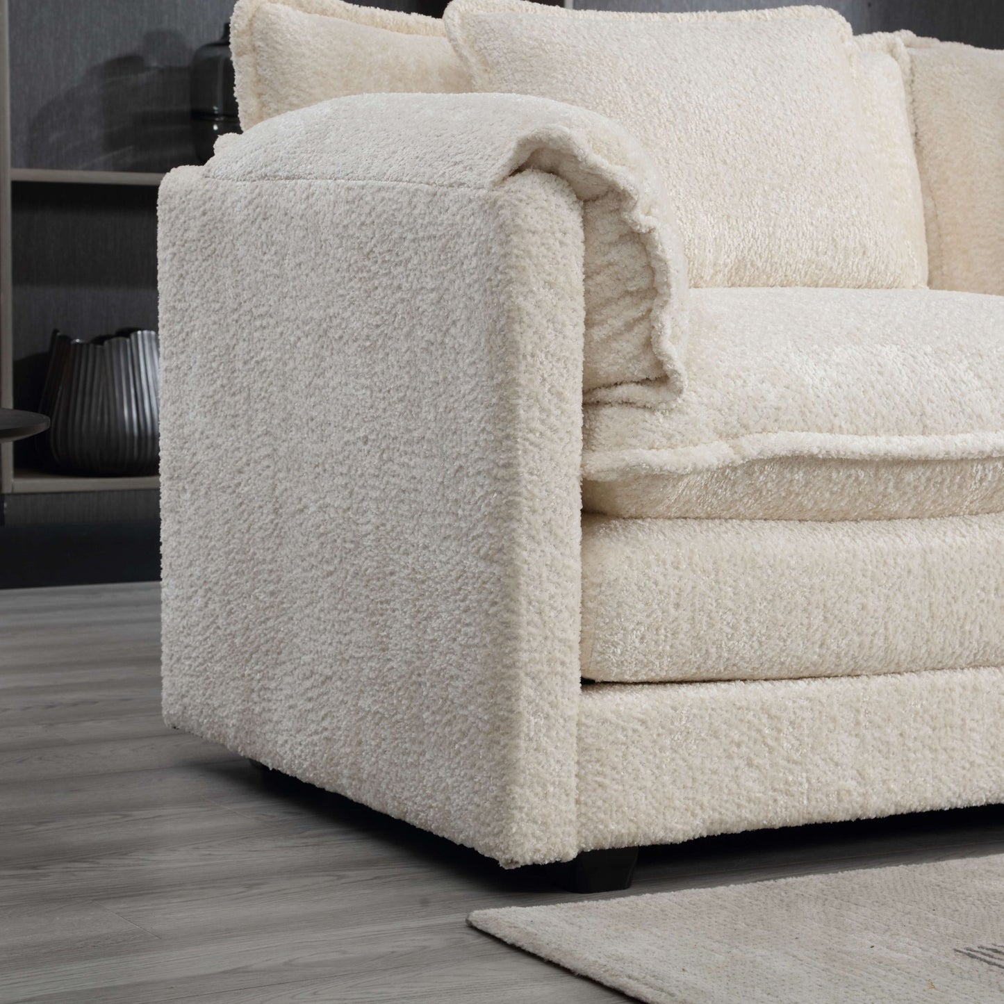 112“ Modular Sectional Sofa - L Shaped Boucle Fabric Couch - Movable Pedals Couches for Living Room & Bedroom & Gaming Room