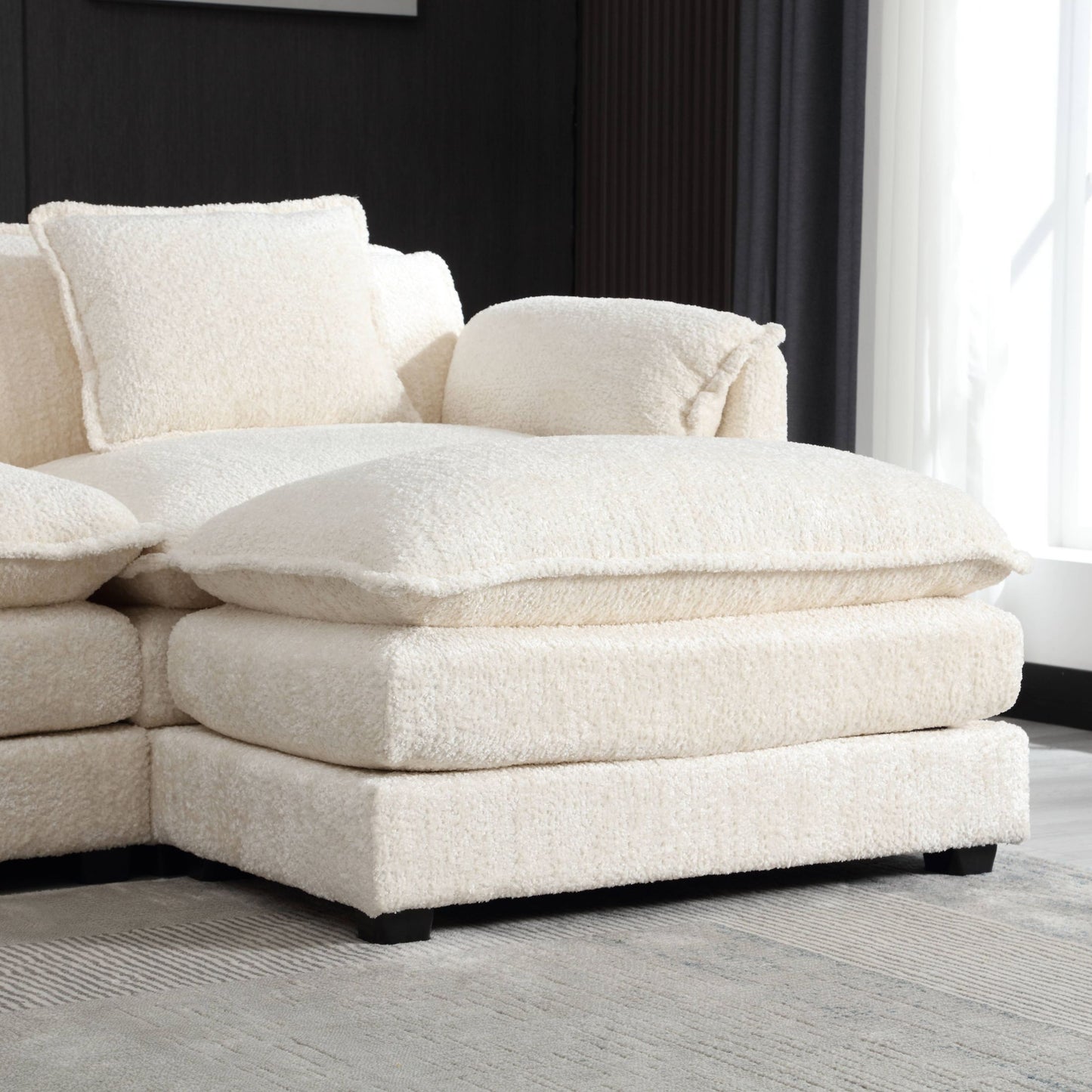 112“ Modular Sectional Sofa - L Shaped Boucle Fabric Couch - Movable Pedals Couches for Living Room & Bedroom & Gaming Room