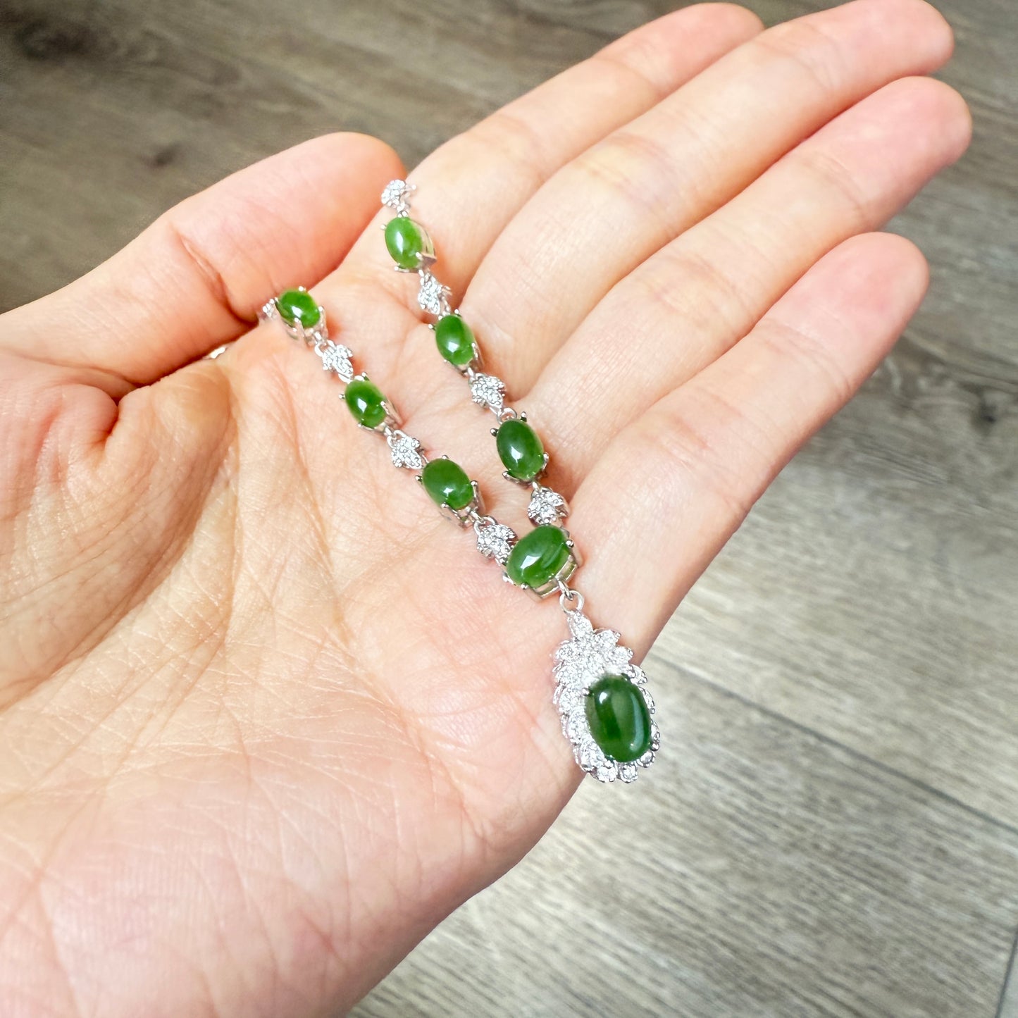 925 Sterling Silver Necklace 6x4mm Green Natural Emerald Gemstone Beaded Pendant Women Jewelry Gift