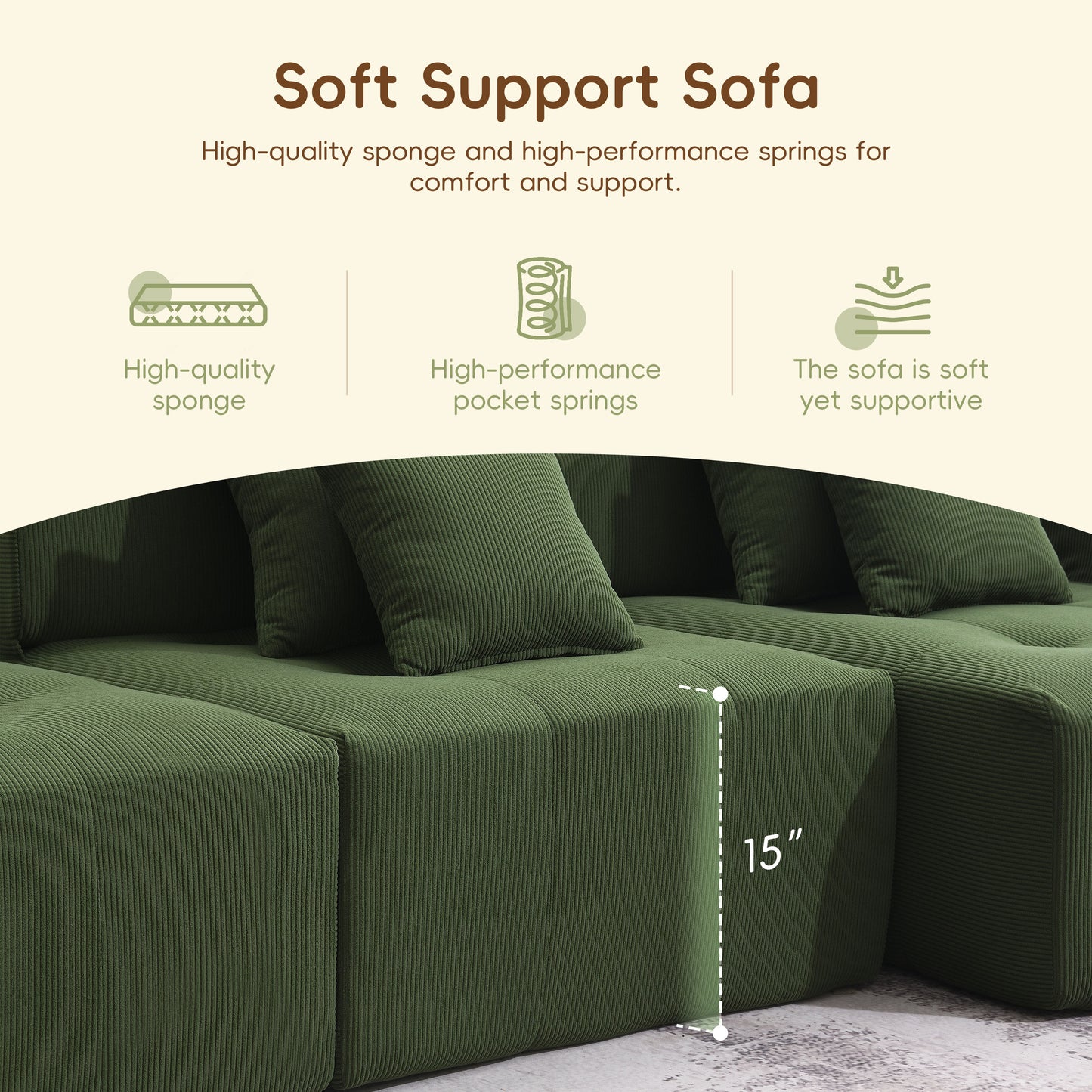 105.5" Modular Sectional Sofa - L Shaped Wrinkle-Resistant Couch - Wide & Deep Seat Couches for Living Room & Bedroom & Gaming Room