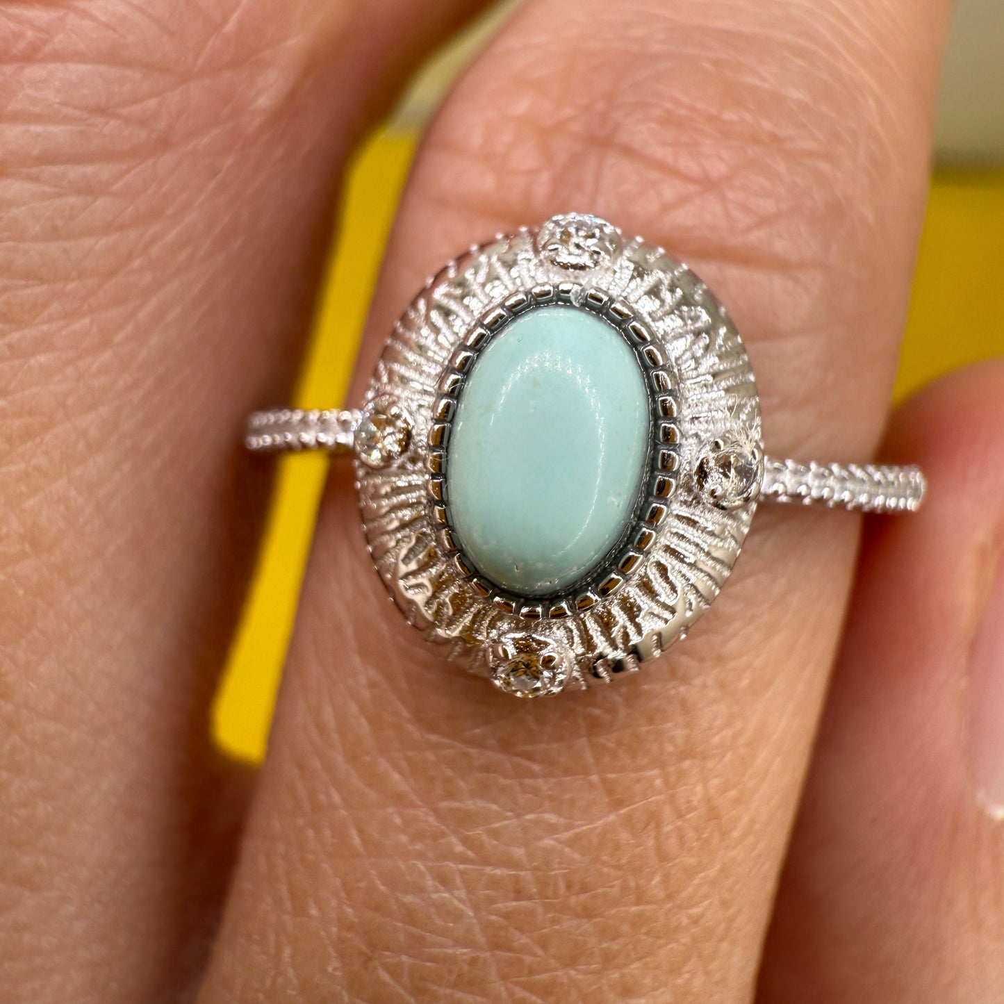 925 Sterling Silver Ring 7x5mm Blue Natural Turquoise Gemstone Zircon Jewelry Bridal Women Gift