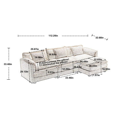 112“ Modular Sectional Sofa - L Shaped Boucle Fabric Couch - Movable Pedals Couches for Living Room & Bedroom & Gaming Room