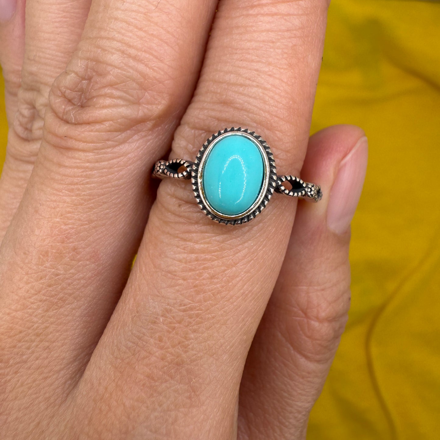 925 Sterling Silver Ring Oval 8x6mm Blue Natural Turquoise Gemstone Boho Women Cute Jewelry Gift for Her, Sister