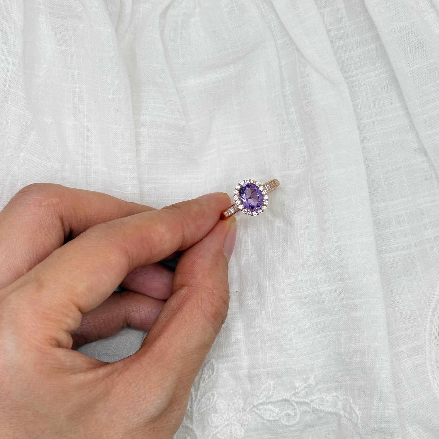 925 Sterling Silver Ring 9x6mm Purple Natural Amethyst Gemstone Zircon Women Bridal Jewelry Gift