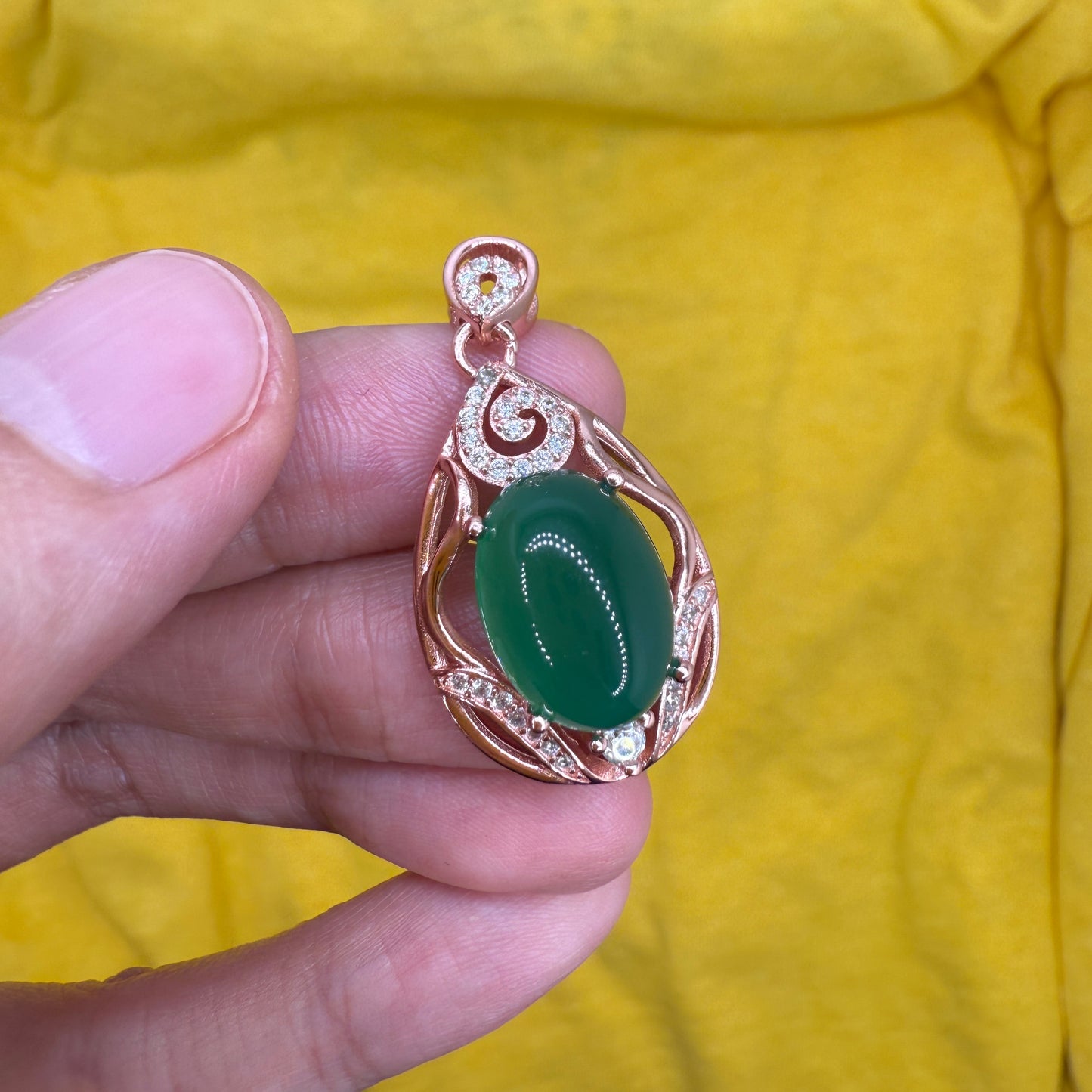 925 Sterling Silver Pendant 14x10mm Oval Green Natural Emerald Gemstone Zircon Women Bridal Jewelry Gift for Her, Sister