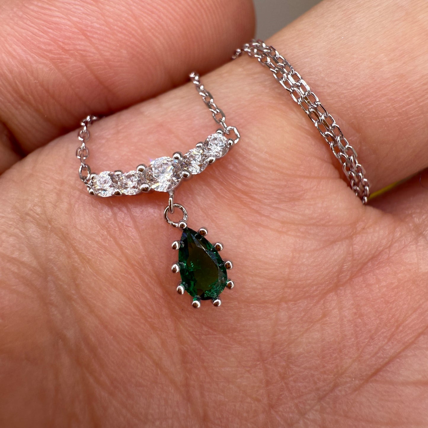 925 Sterling Silver Necklace 5x3mm Green Natural Emerald Gemstone Zircon Teardrop Women Jewelry Gift