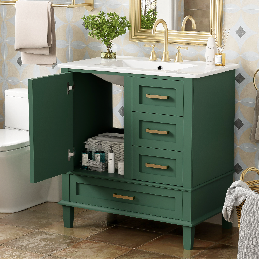 30" Bathroom Vanity Cabinet with Sink Combo Set - Bathroom Storage with Soft Closing Doors and 3 Drawers - Solid Wood Frame for Bathroom