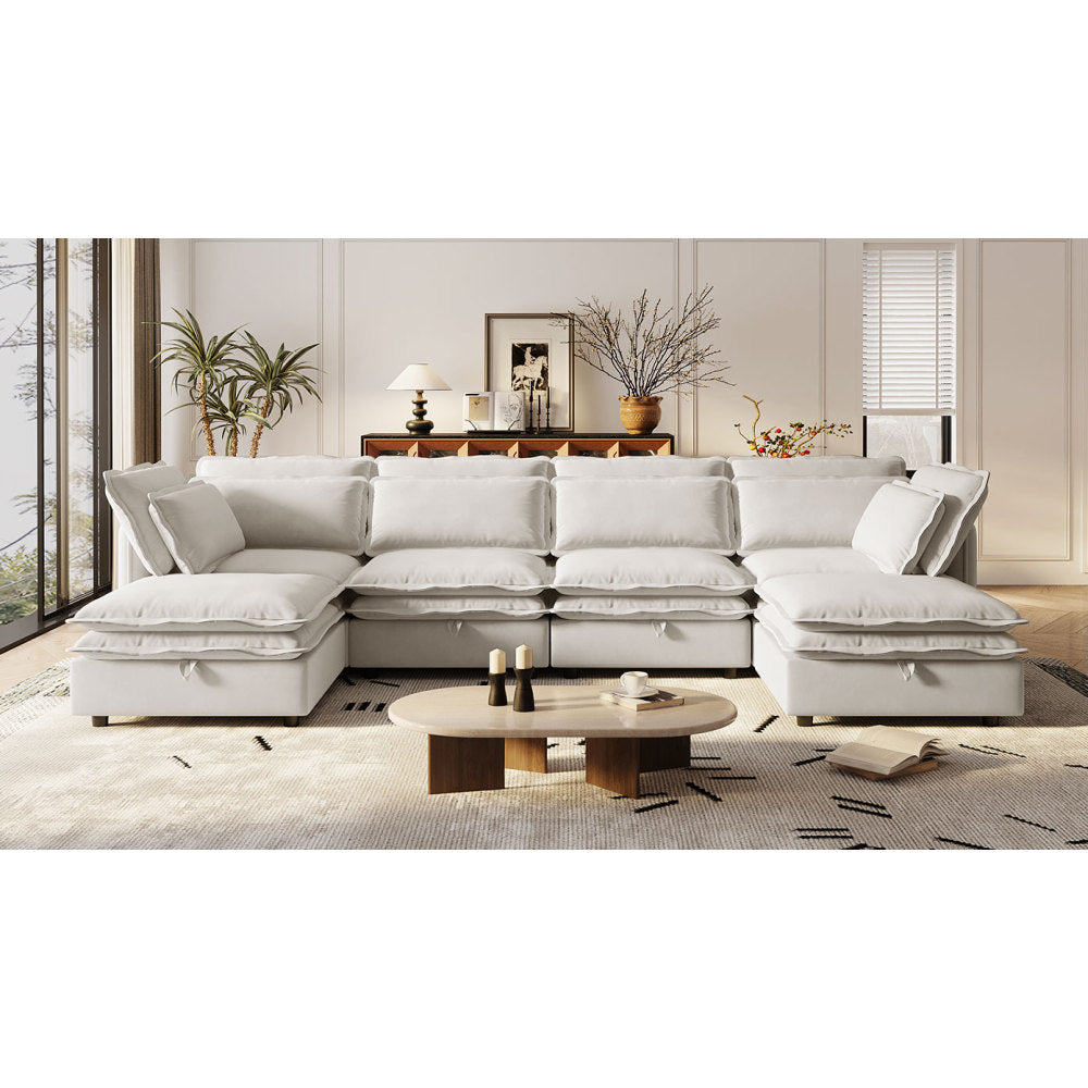 124" Modular Sectional Sofa - U Shaped Couch with Storage - Double Layer Cushion Couches for Living Room & Bedroom & Gaming Room