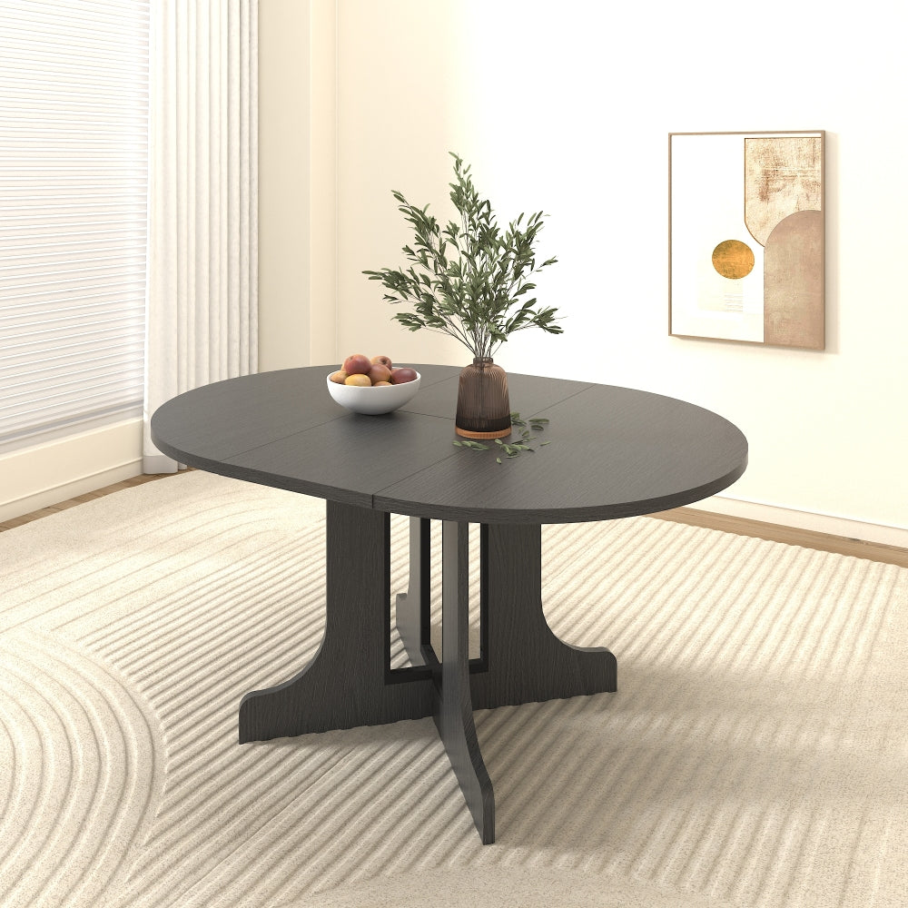 59x43" Farmhouse Dining Table - Expandable Round to Oval Table Top with Removable Leaf Trestle X Shaped Base for Kitchen & Dinning Room