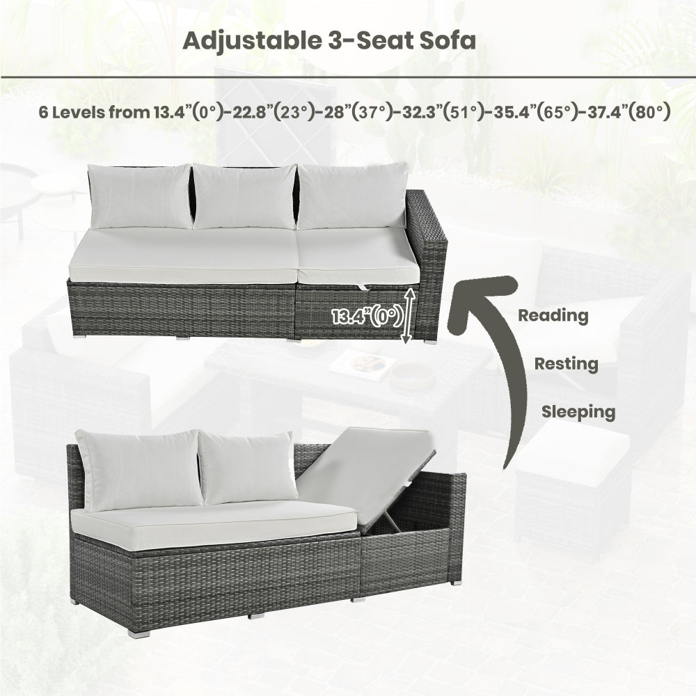 6-Piece Outdoor All Weather PE Rattan Sofa Set - Garden Patio Wicker Sectional Couch Set with Storage Box & Coffee Table - Removable Cusion and Tempered Glass Top Table for Poolside & Garden