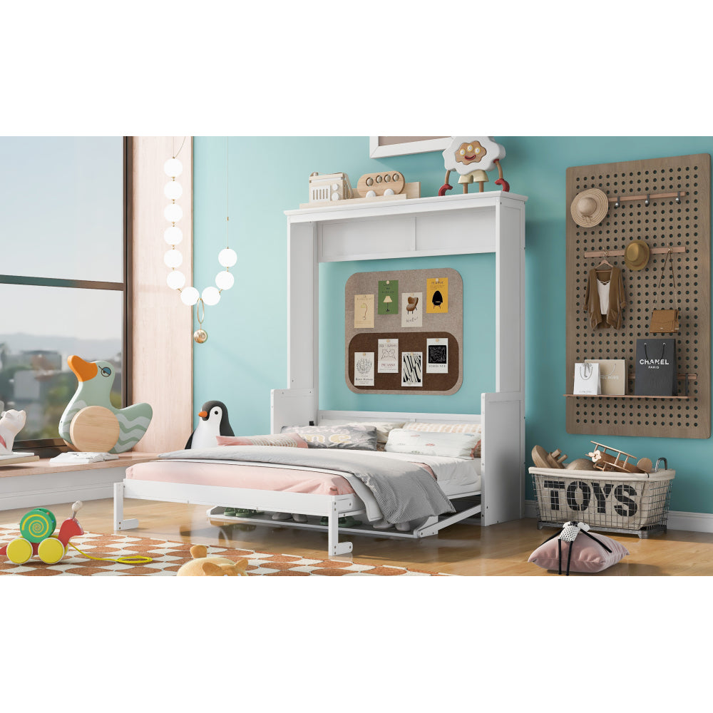 Queen Size Murphy Bed with Shelf/Storage - Solid Wood Bed Frame for Home Office & Studio & Guest Room & Bedroom