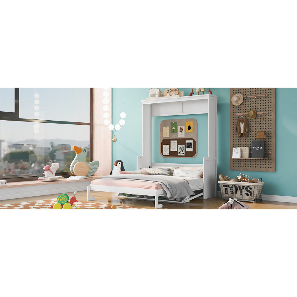 Queen Size Murphy Bed with Shelf/Storage - Solid Wood Bed Frame for Home Office & Studio & Guest Room & Bedroom
