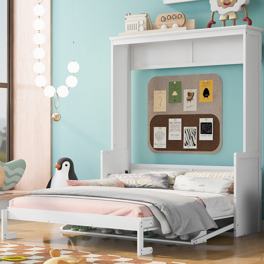 Queen Size Murphy Bed with Shelf/Storage - Solid Wood Bed Frame for Home Office & Studio & Guest Room & Bedroom