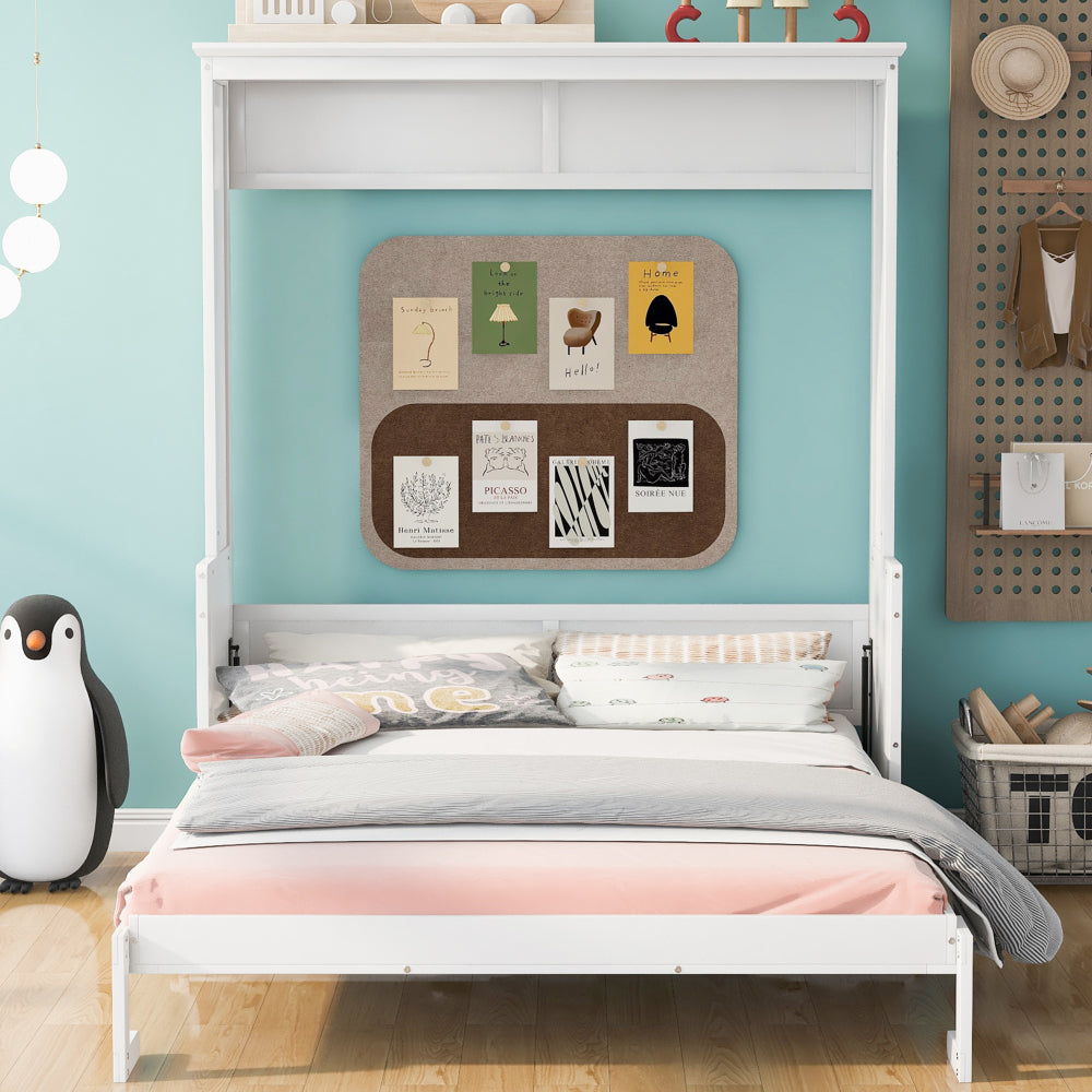 Queen Size Murphy Bed with Shelf/Storage - Solid Wood Bed Frame for Home Office & Studio & Guest Room & Bedroom