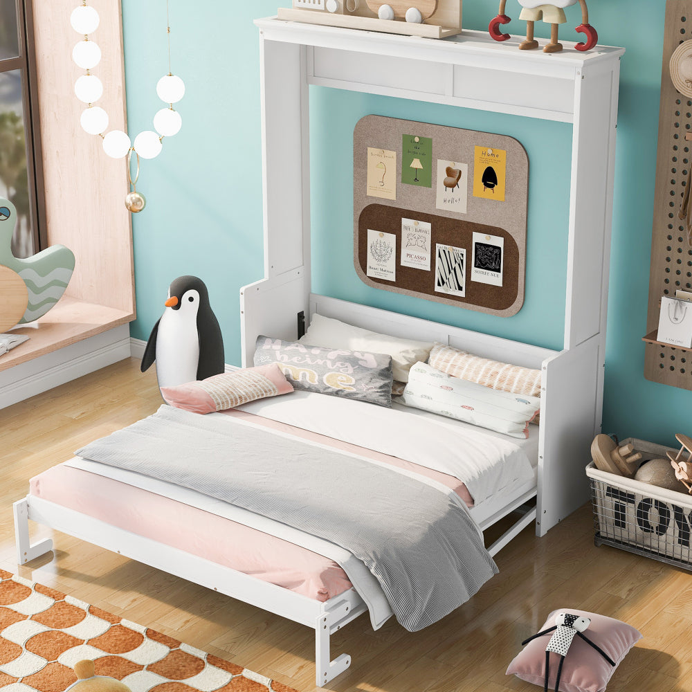 Queen Size Murphy Bed with Shelf/Storage - Solid Wood Bed Frame for Home Office & Studio & Guest Room & Bedroom