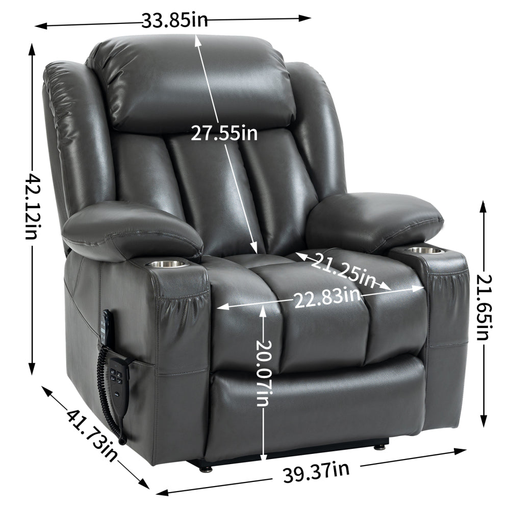 Dual Motor Power Lift Recliner Massage Chair - Infinite Position Up to 350 LBS Leatheraire Arm Chair - Heavy Duty Motion Mechanism with 8-Point Vibration and Lumbar Heating & Cup Holder