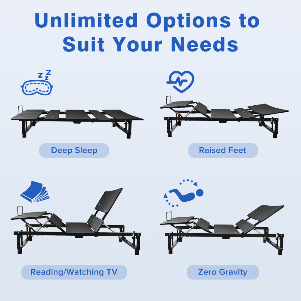Zero Gravity Adjustable Bed Base Frame - Head & Foot Incline Quiet Motor