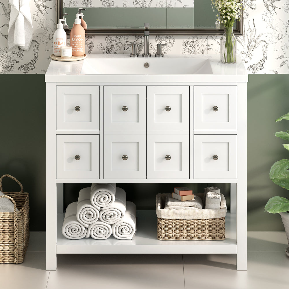 36'' Bathroom Vanity with Undermount Sink - Free Standing Vanity Set with 4 Drawers & Soft Closing Doors - Solid Wood Frame Bathroom Storage Cabinet