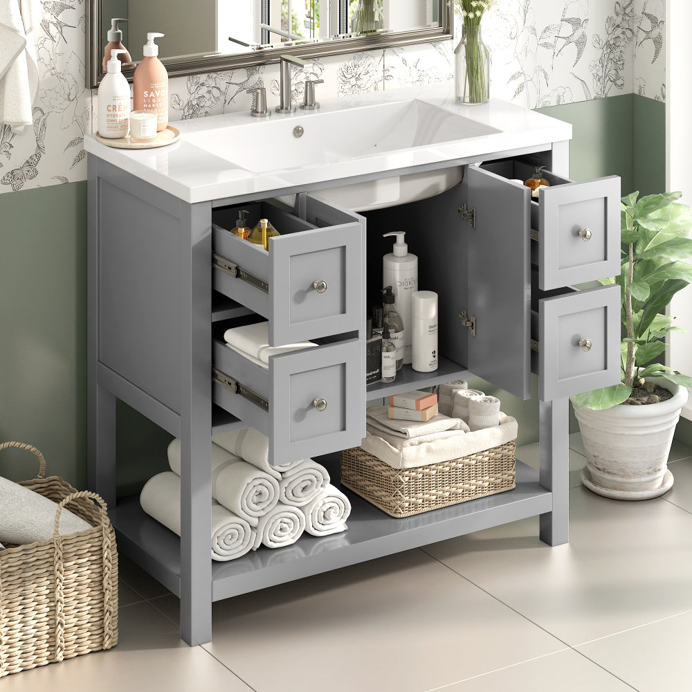 36'' Bathroom Vanity with Undermount Sink - Free Standing Vanity Set with 4 Drawers & Soft Closing Doors - Solid Wood Frame Bathroom Storage Cabinet