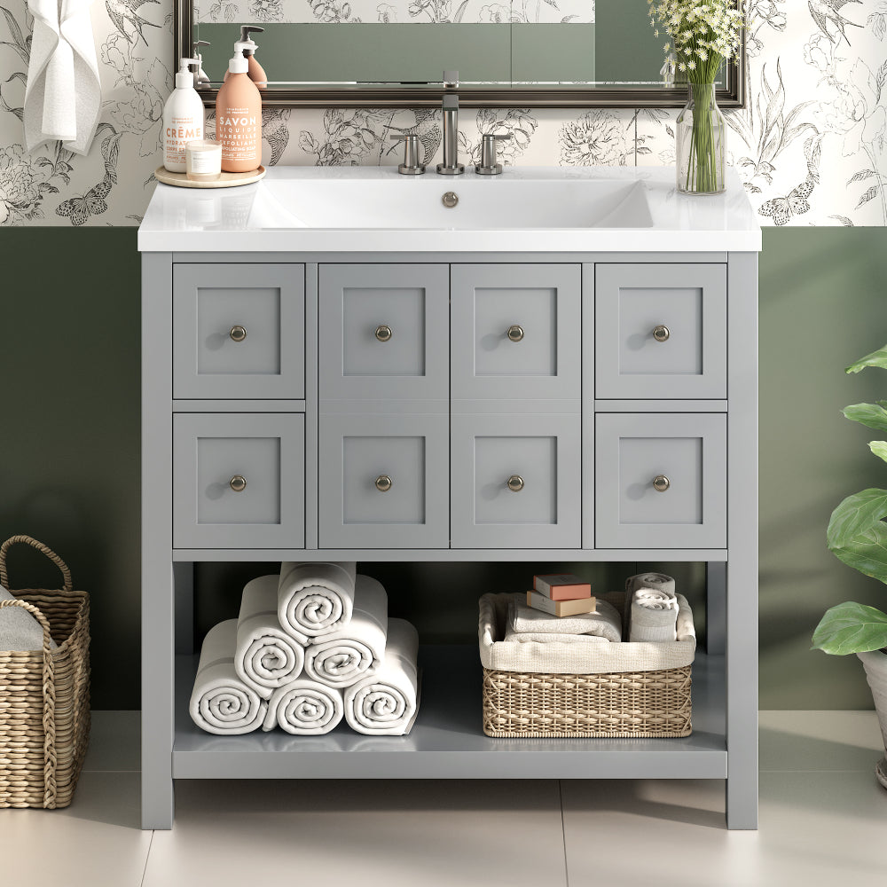 36'' Bathroom Vanity with Undermount Sink - Free Standing Vanity Set with 4 Drawers & Soft Closing Doors - Solid Wood Frame Bathroom Storage Cabinet