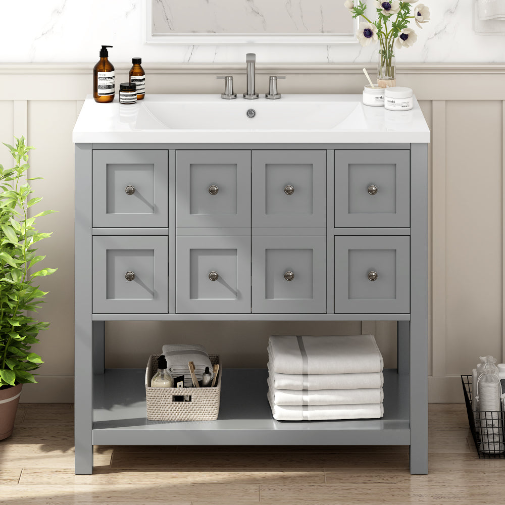 36'' Bathroom Vanity with Undermount Sink - Free Standing Vanity Set with 4 Drawers & Soft Closing Doors - Solid Wood Frame Bathroom Storage Cabinet
