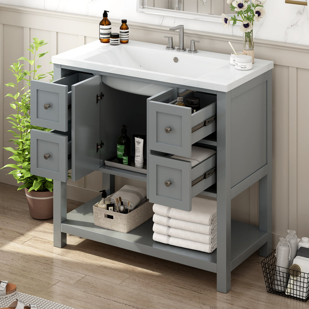 36'' Bathroom Vanity with Undermount Sink - Free Standing Vanity Set with 4 Drawers & Soft Closing Doors - Solid Wood Frame Bathroom Storage Cabinet