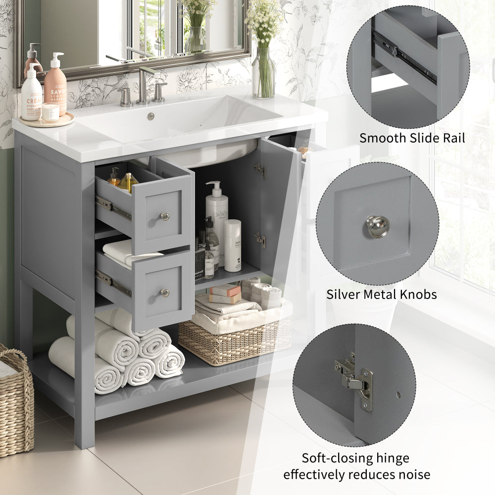 36'' Bathroom Vanity with Undermount Sink - Free Standing Vanity Set with 4 Drawers & Soft Closing Doors - Solid Wood Frame Bathroom Storage Cabinet