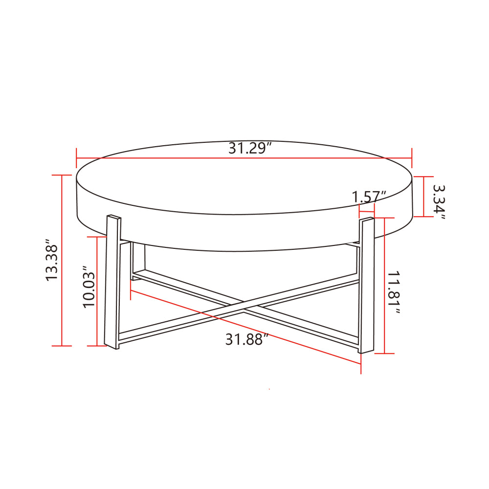 31" Modern Retro Splicing Round Coffee Table - Wood Table Top with Cross Legs Sturdy Base Tea Sofa Table - Accent Table for Living Room