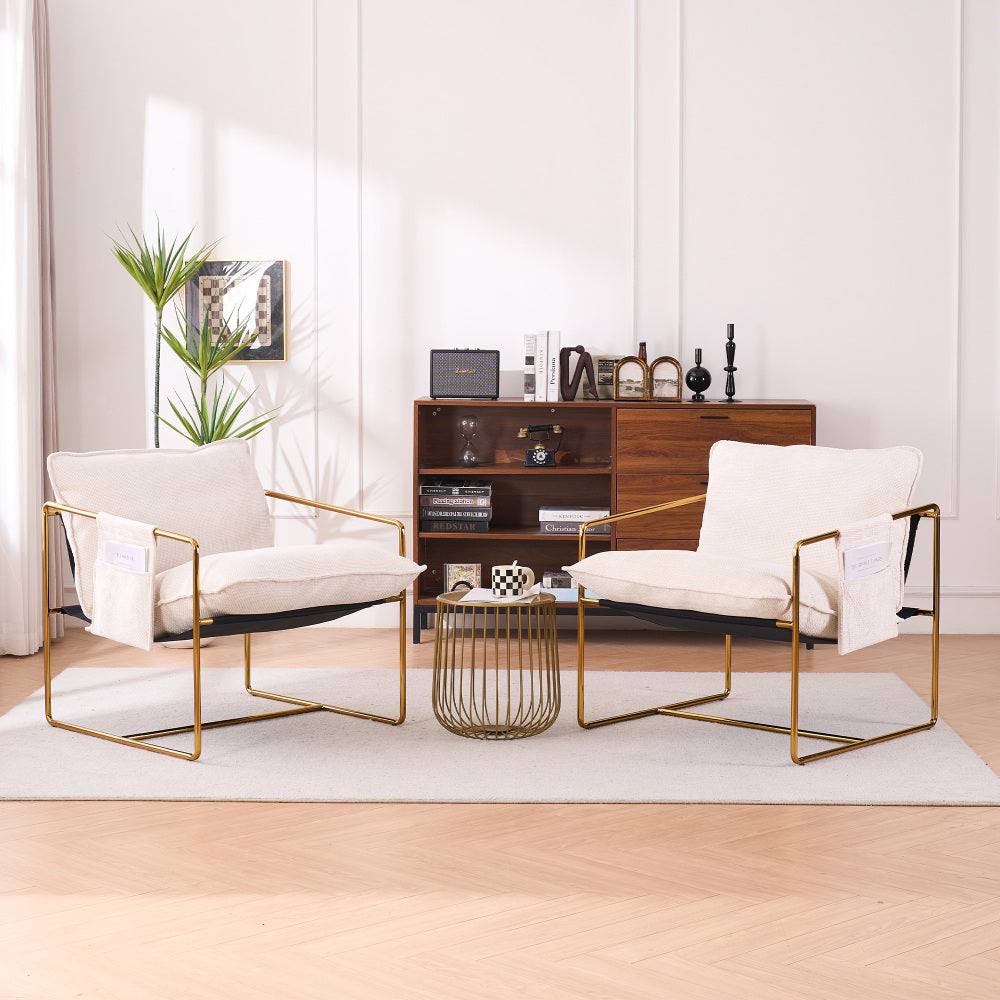 Accent Armchair - 2 Chairs in 1 Box - Upholstered Chair with Pocket Metal Frame - Skin-Friendly Foam Cushion for Living Room & Bedroom