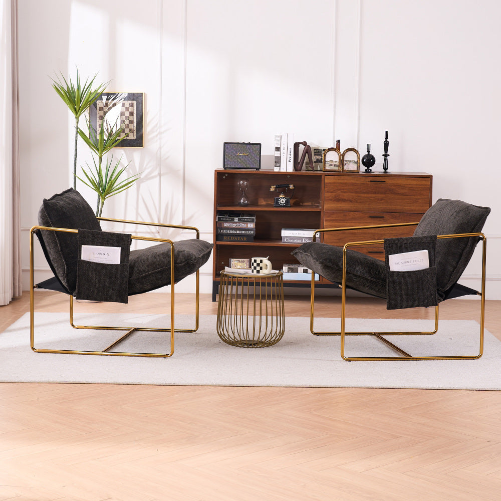 Accent Armchair - 2 Chairs in 1 Box - Upholstered Chair with Pocket Metal Frame - Skin-Friendly Foam Cushion for Living Room & Bedroom