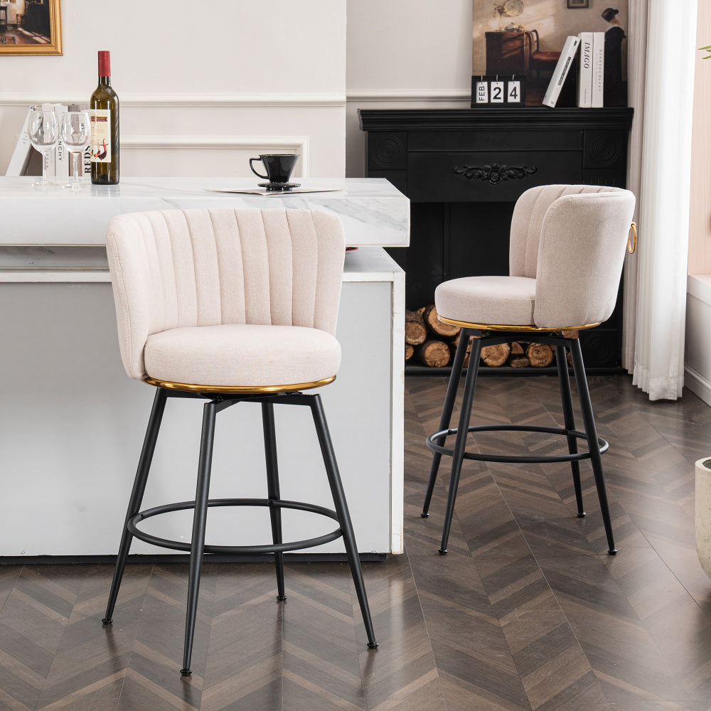 Swivel Bar Stools Set of 2 - High-Back Upholstered Accent Chair for Kitchen Island & Home Bar & Dining Room