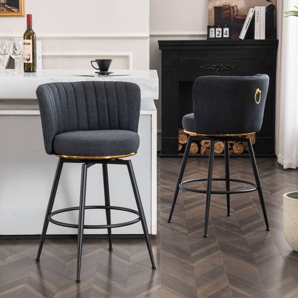 Swivel Bar Stools Set of 2 - High-Back Upholstered Accent Chair for Kitchen Island & Home Bar & Dining Room