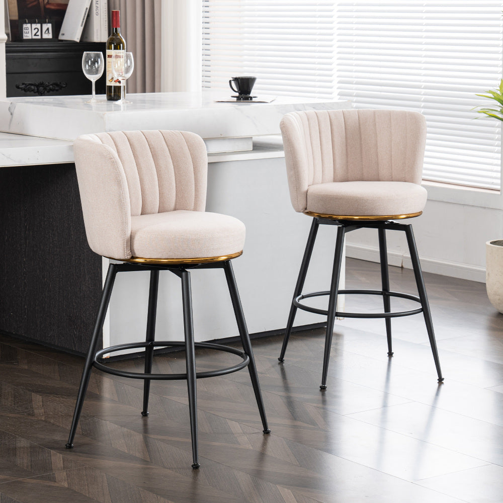 Swivel Bar Stools Set of 2 - High-Back Upholstered Accent Chair for Kitchen Island & Home Bar & Dining Room