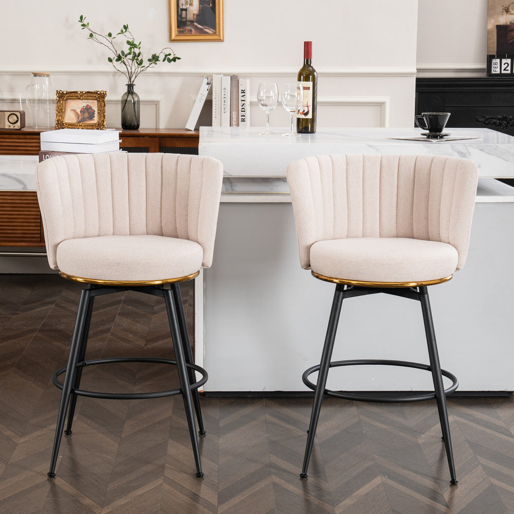 Swivel Bar Stools Set of 2 - High-Back Upholstered Accent Chair for Kitchen Island & Home Bar & Dining Room