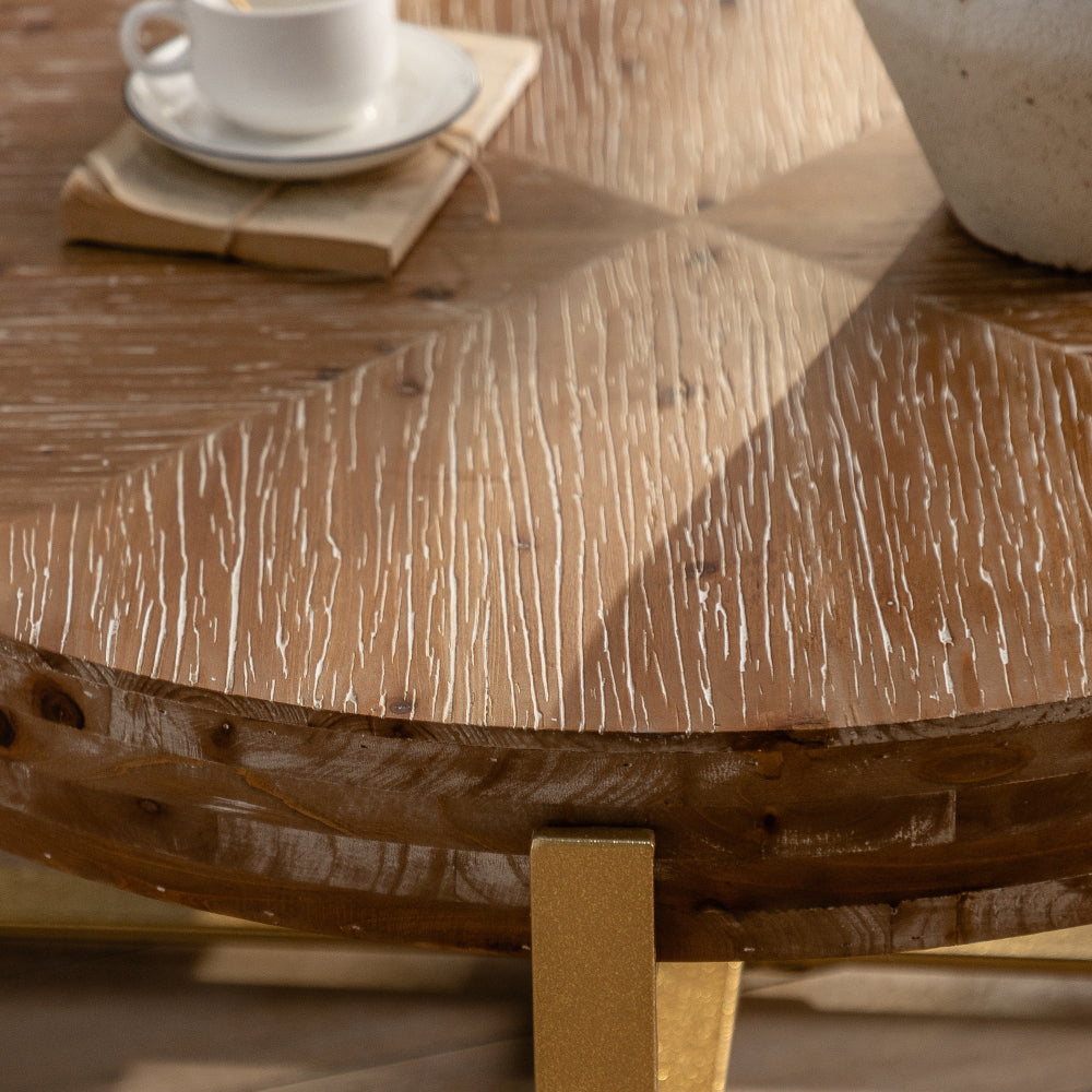 31" Modern Retro Splicing Round Coffee Table - Wood Table Top with Cross Legs Sturdy Base Tea Sofa Table - Accent Table for Living Room