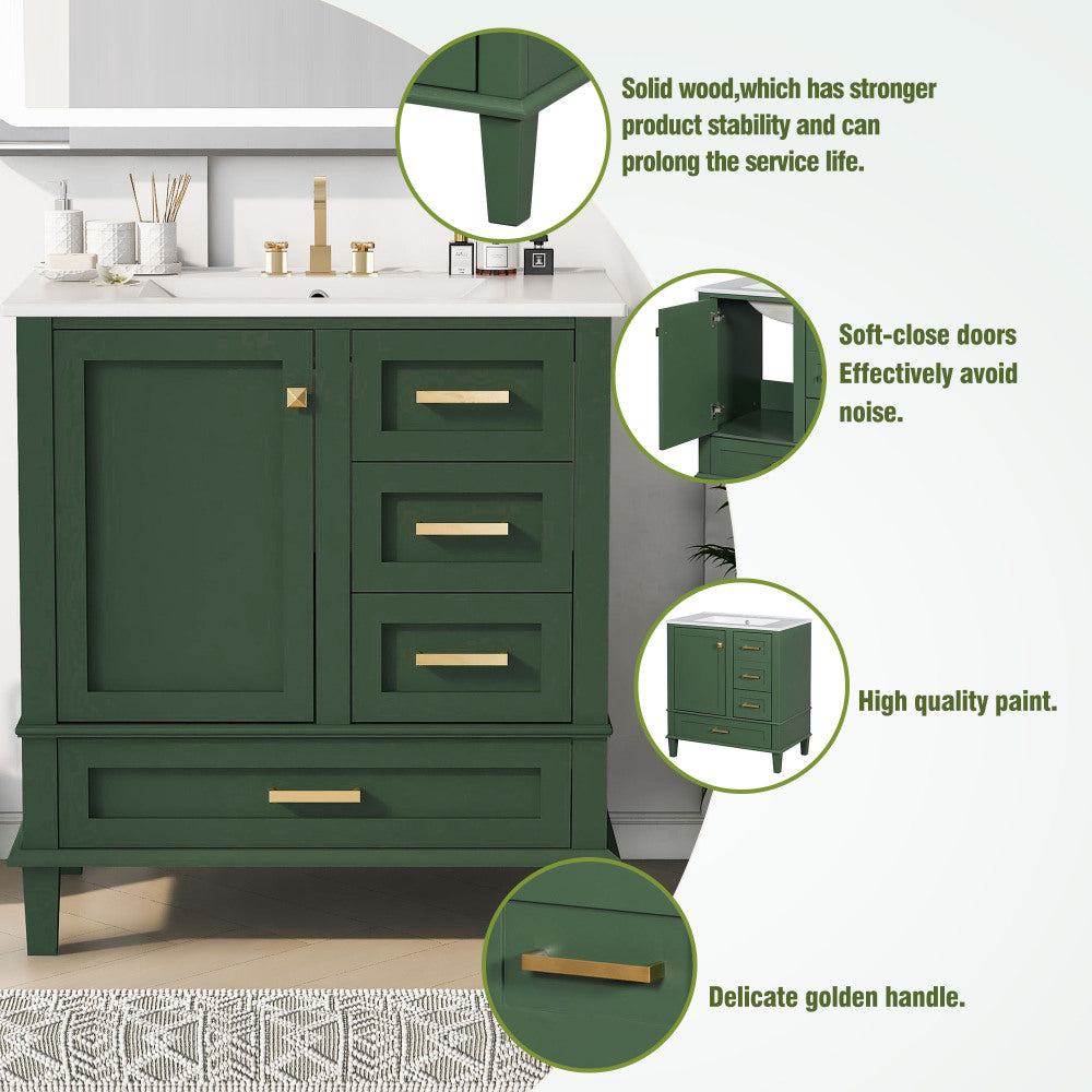 30" Bathroom Vanity Cabinet with Sink Combo Set - Bathroom Storage with Soft Closing Doors and 3 Drawers - Solid Wood Frame for Bathroom