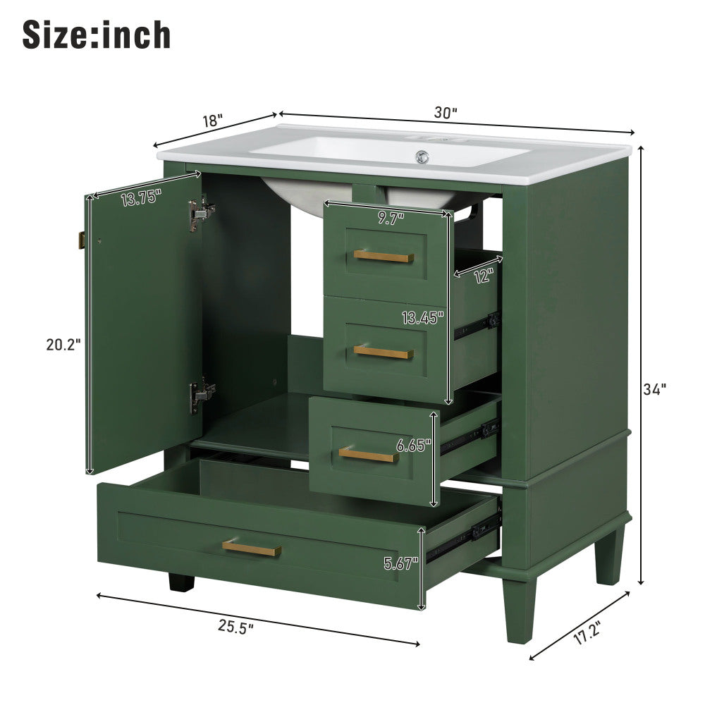 30" Bathroom Vanity Cabinet with Sink Combo Set - Bathroom Storage with Soft Closing Doors and 3 Drawers - Solid Wood Frame for Bathroom