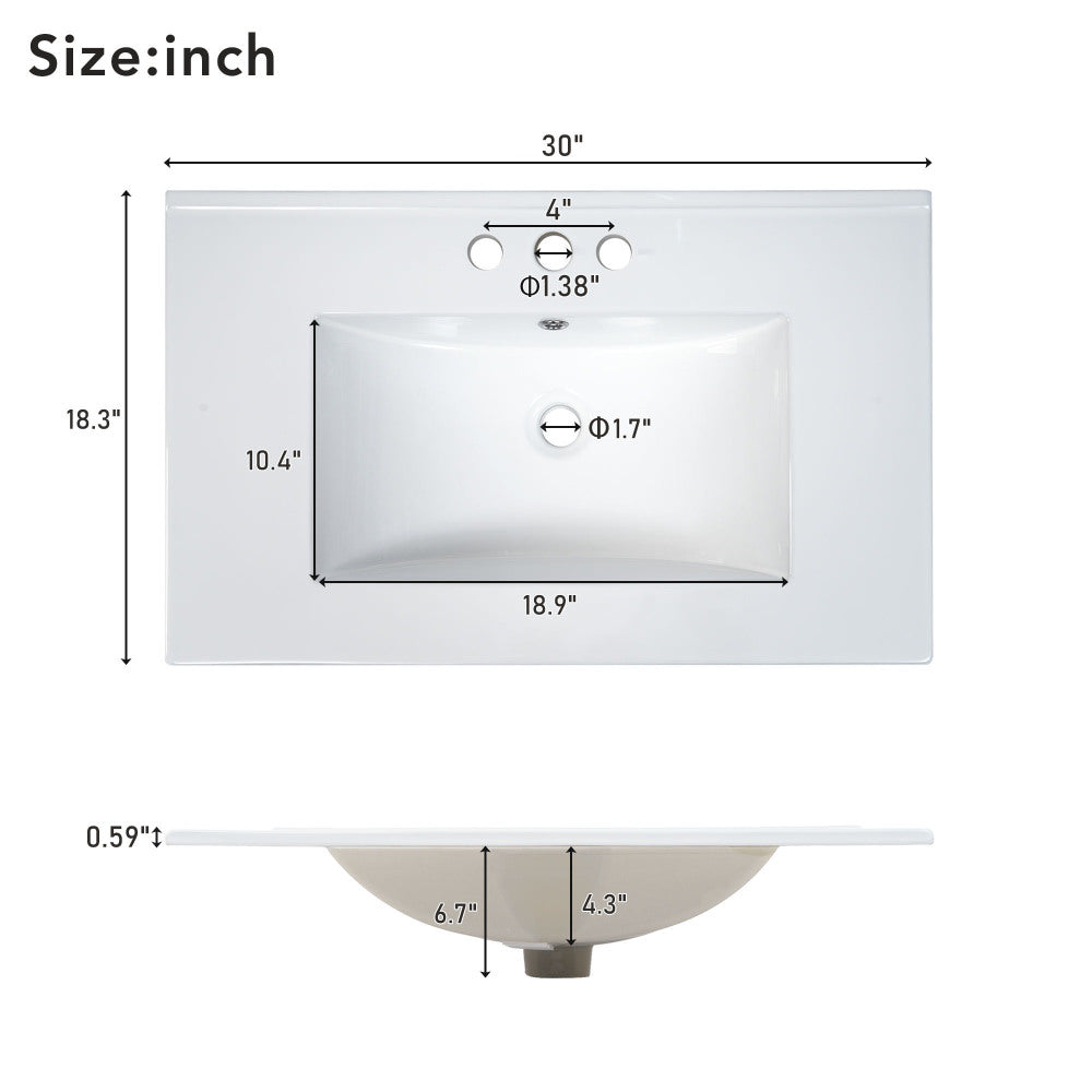 30" Bathroom Vanity Cabinet with Sink Combo Set - Bathroom Storage with Soft Closing Doors and 3 Drawers - Solid Wood Frame for Bathroom