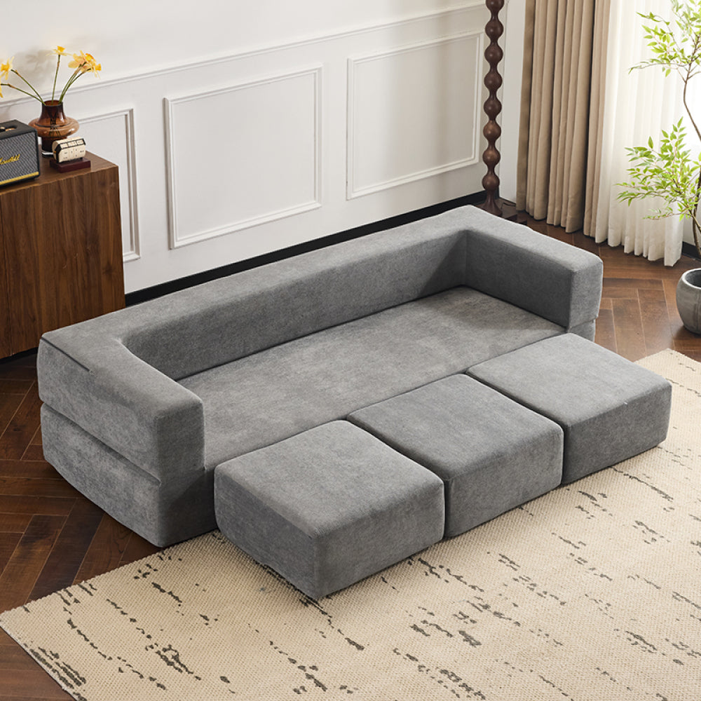 79" Modular Sectional Sofa - Boneless Convertible Ottomans Foam Sleeper Couch, Space-Saving Chenille Floor Couches for Studio Apartments & Home Offices