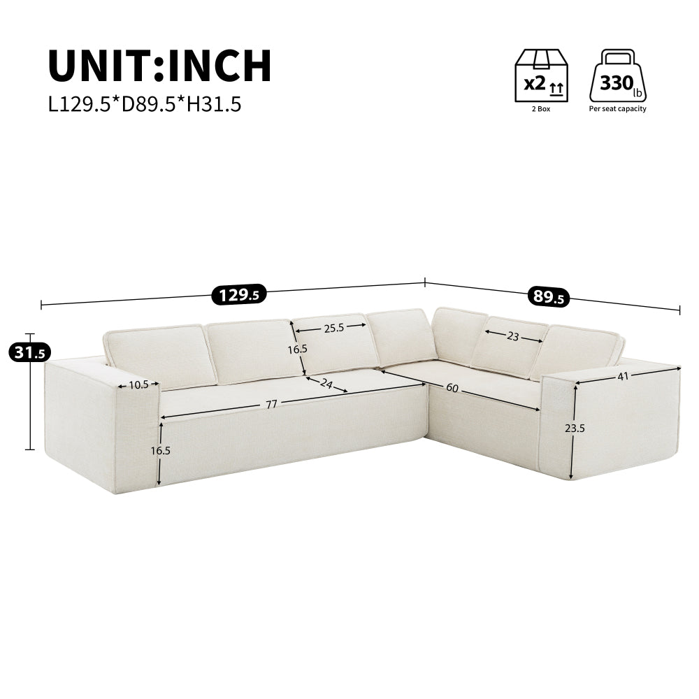 129.5" Modular Sectional Sofa - L-Shaped 6 Seat Wrinkle-Resistant Chenille Couch - 2PC Free Combination Cloud Couches for Living Room & Home Office